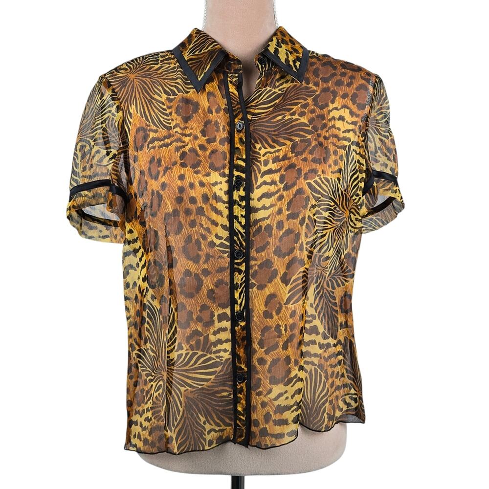WD.NY Silk Animal Print Blouse Brown Black Size 12